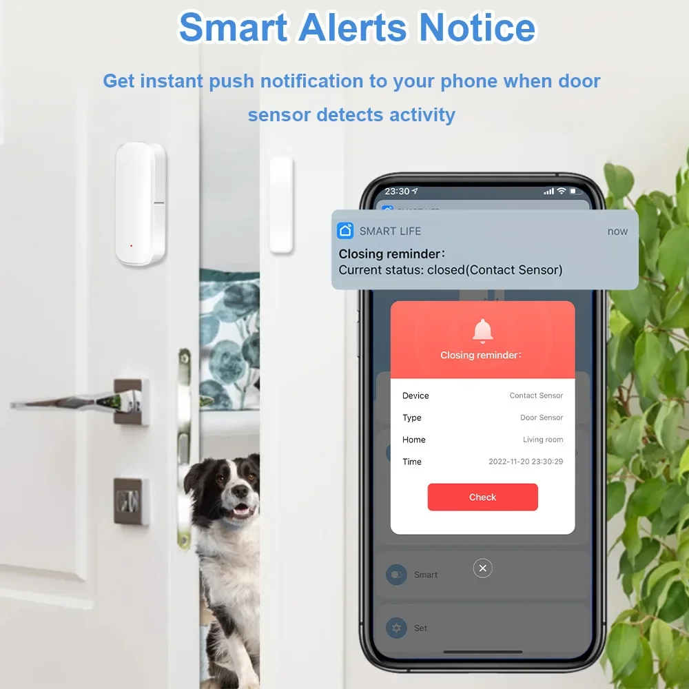 1-6pcsTuya Smart Zigbee3.0 Door Sensor Open Close Detector Smartlife App Control Notification Compatible with Alexa Google Home