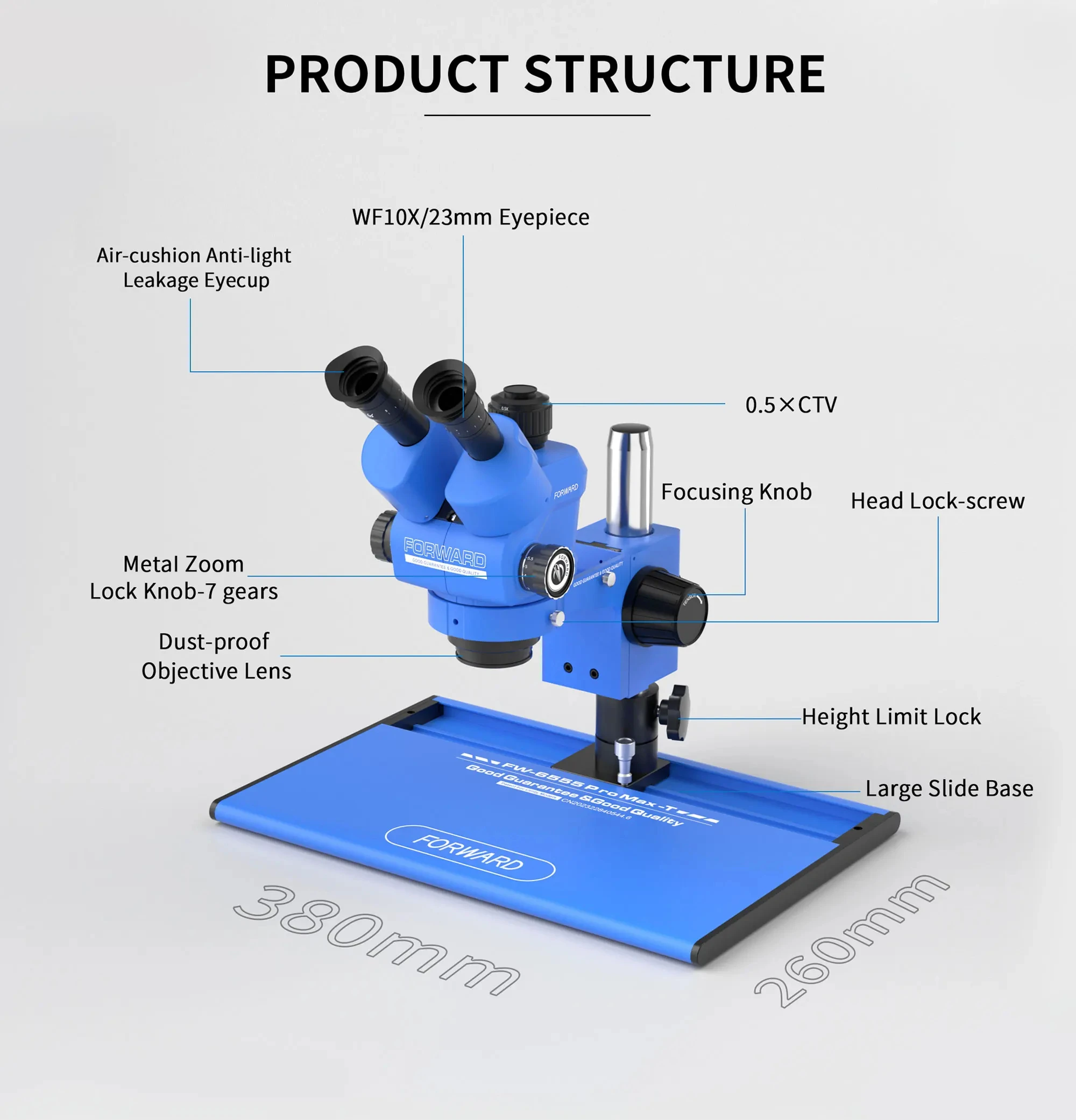 Forward 6.5X-55X Trinocular Continuous Zoom Microscope 4K Camera for Mobile Phone PCB Soldering Electronics Welding Repair Tools