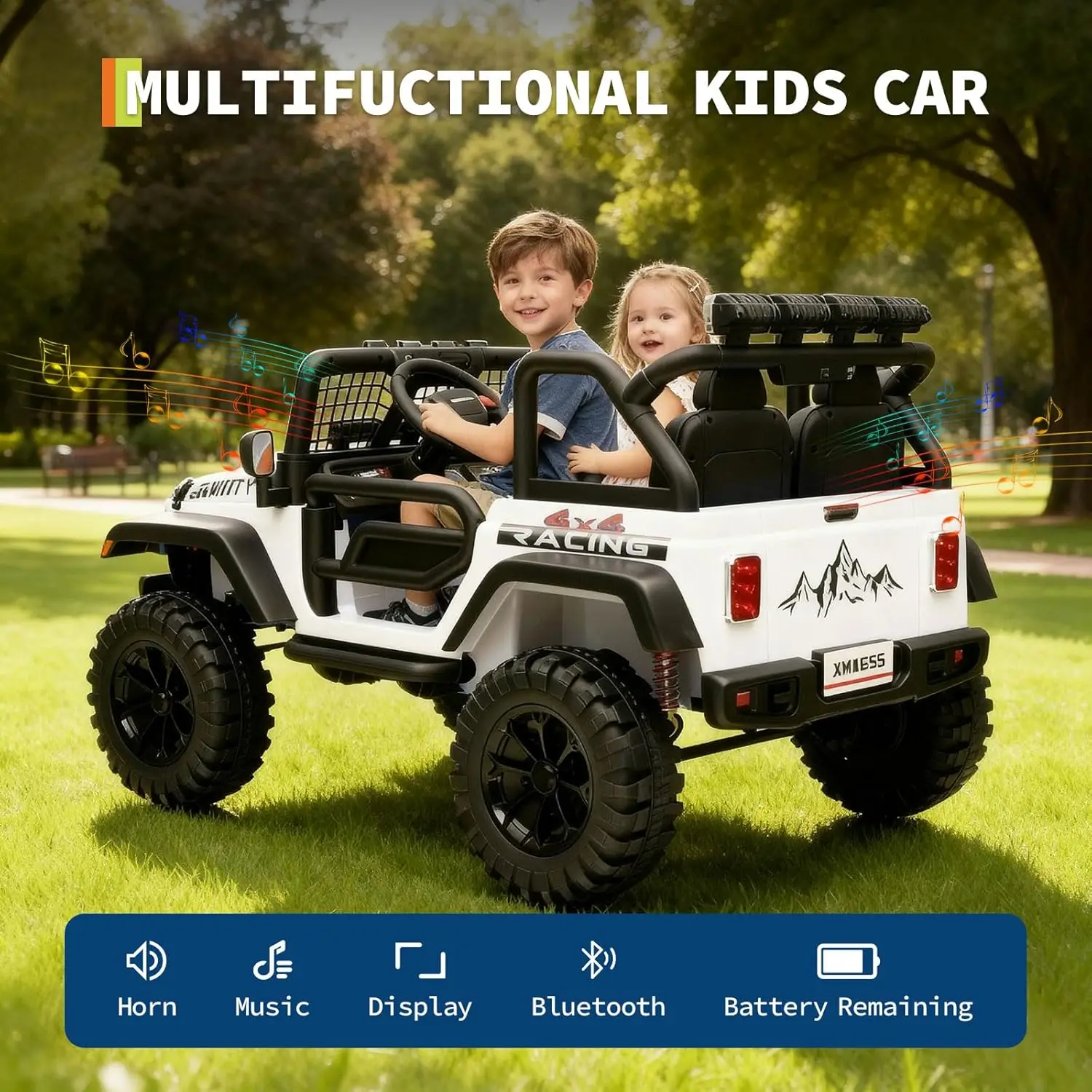 Elektryczny samochód dla dzieci 24V, dwuosobowy, z pilotem, napęd 4x4, podwójny silnik, amortyzatory sprężynowe, reflektory LED, wysyłka w 2 sztukach.