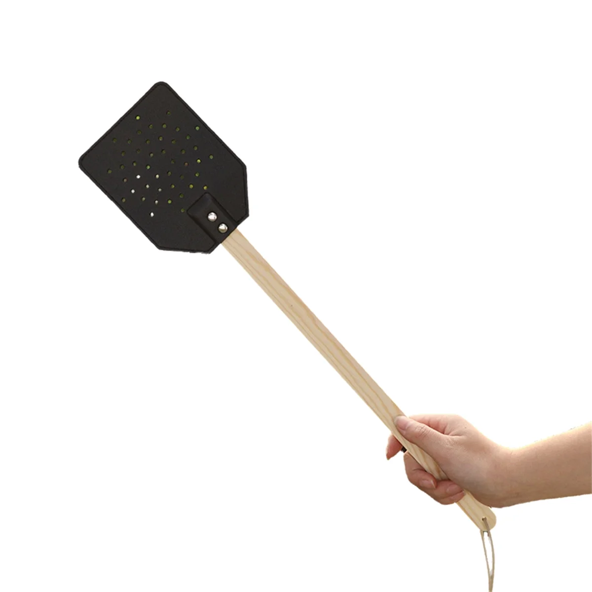 Black Wooden Stick Handle Mosquito Swatter Manual Fly Swatter PU Leather Mosquito Swatter