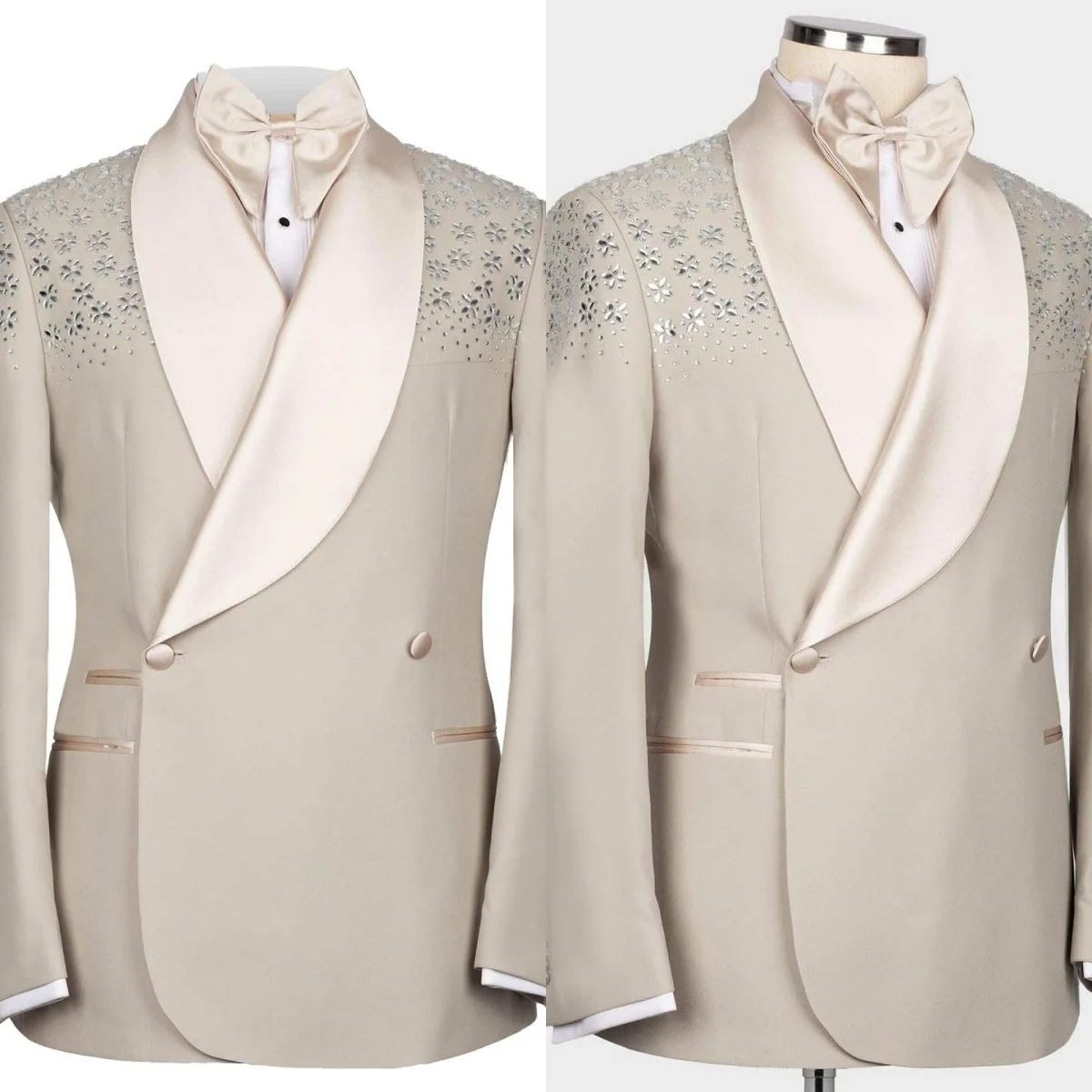 

Elegant Wedding Tuxedos 1 Piece Set Jacket Crystal Beaded Men Suit Classic Fit Shawl Lapel Groom Wear Suits Customized