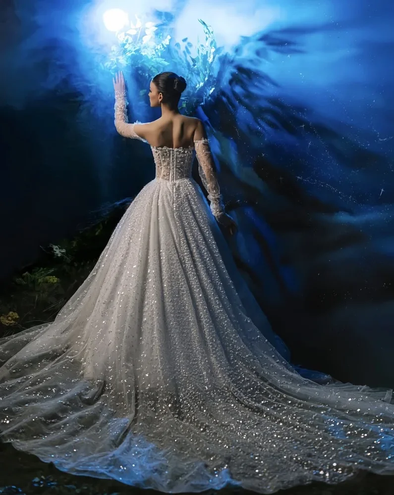 

Customized Magnificent wedding dress Sparkling beaded long-sleeved illusionary dress, amanda novias Vestidos de novia