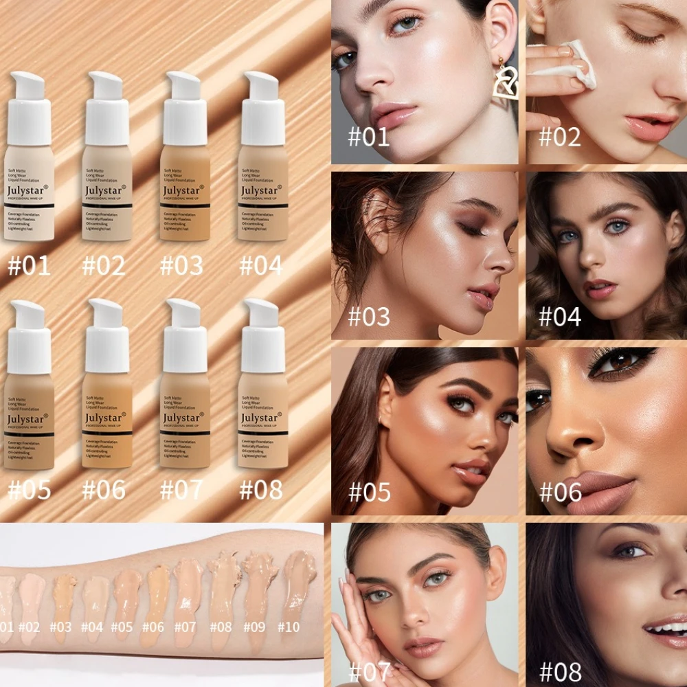 30ml Matte Liquid Foundation | Oil-Control Waterproof Long-Wearing | Full-Coverage Face Makeup Essential