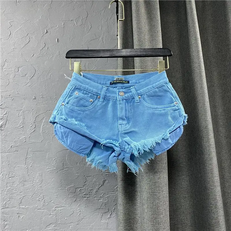 

Denim Shorts For Womenwomen's 2023 Summer New Street Spicy Girl Green Vintage Heavy Duty Washed Denim Shorts Outerwear A-Line Ta