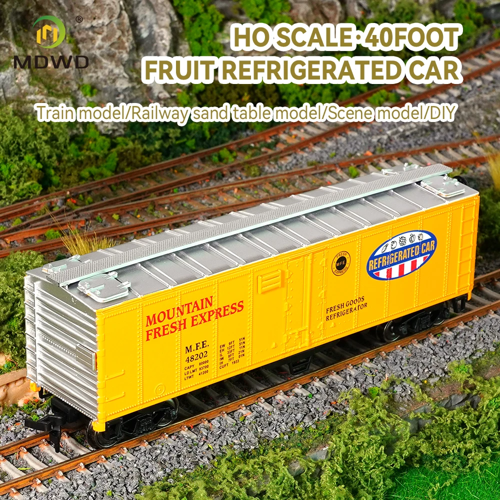 HO-Maßstab Modelleisenbahn Kühlwagen - Leuchtend Gelbes Eisenbahnfahrzeug für Sandtisch-Diorama, Hobby-Geschenk