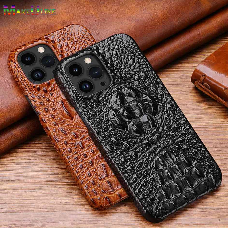 

Genuine Leather Case for iPhone 15 Pro Max Case 3D Croc Head Pattern Shockproof Cover for iPhone 13 12 11 14 Pro 15 Plus Case