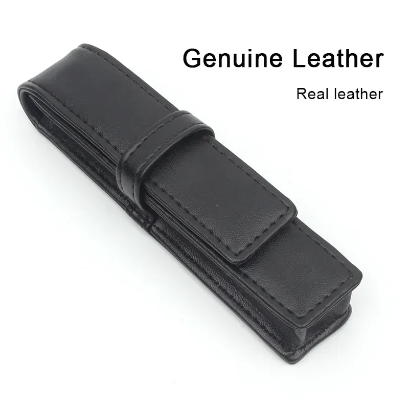 Luxury MB Black Leather Pen Case High Quality Single Double Pencil Bag Office School Stationery Supplies Pens Holder