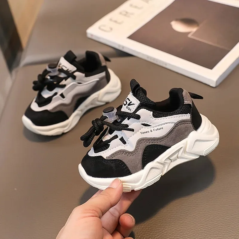 

Baby Autumn Girls Korean Sneakers Children Front Lacing Low Top Neutral Dad Shoes Boy Anti Collision Toe Soft Sole Toddler Shoes