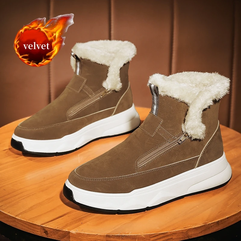 

Зимние меховые мужские зимние ботинки на молнии плюс бархатные ботильоны Мужские уличные теплые плюшевые ботинки для мужчин Высокая обувь на платформе