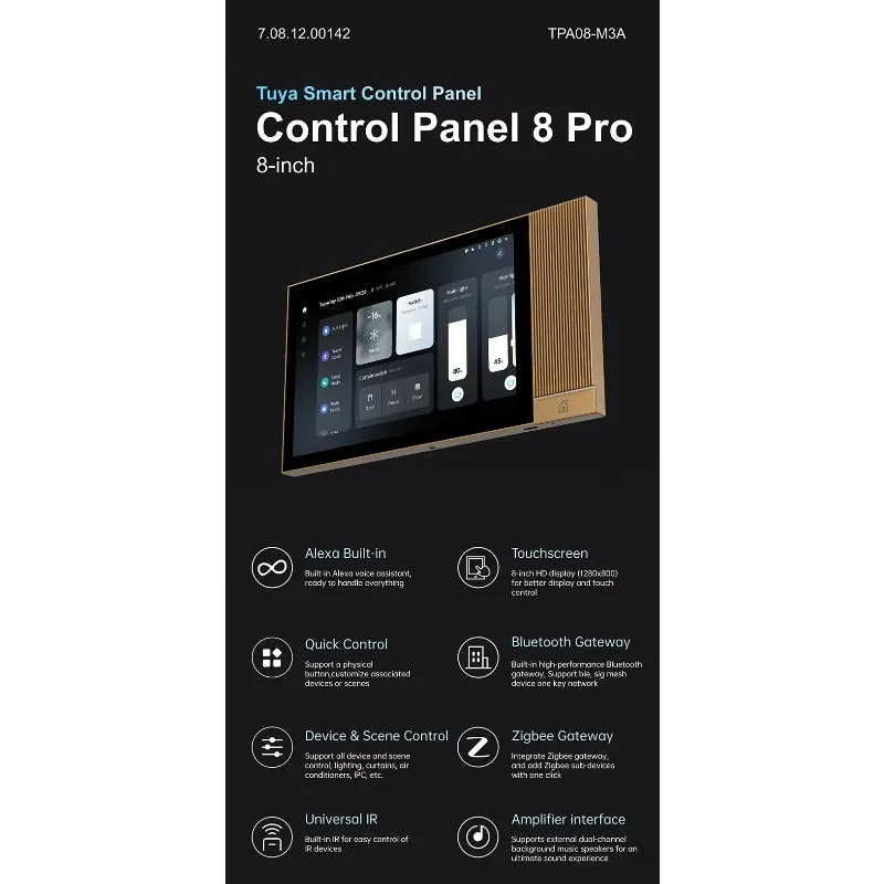 

2026 TPA08 8-дюймовая сенсорная панель управления музыкальным центром с 2-полосными потолочными динамиками, панель для умного дома со встроенным Alexa Tuya