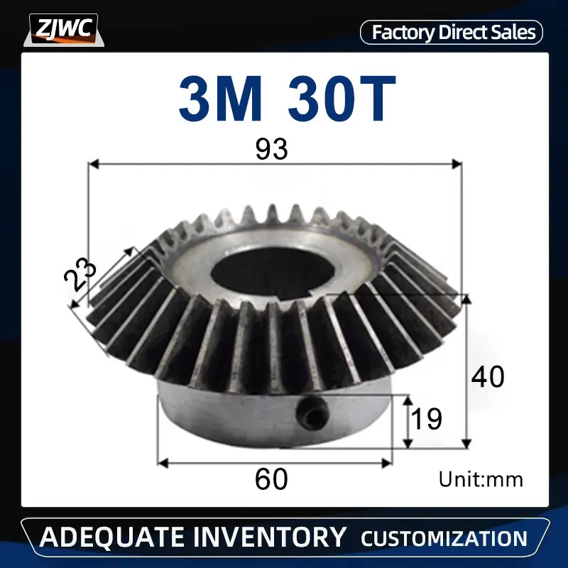 

1pc Bevel Gear 3M 30T With Inner Hole 20/22/25/28/30/32/35/40/45/48/50mm 90 Degree Drive Commutation Steel Gears With Screw