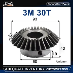 1pc Bevel Gear 3M 30T With Inner Hole 20/22/25/28/30/32/35/40/45/48/50mm 90 Degree Drive Commutation Steel Gears With Screw