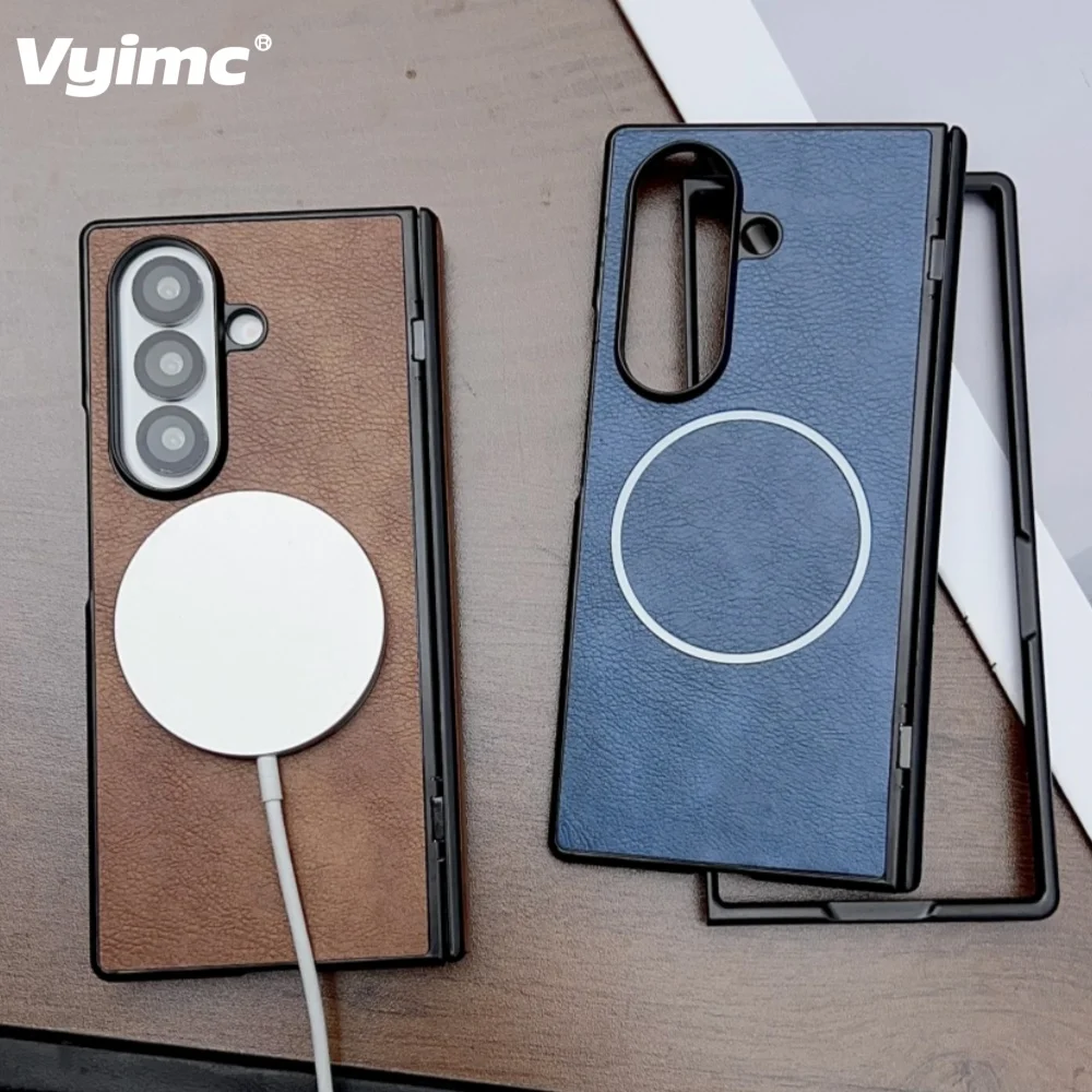 

Original Luxury Leather Hinge Magnetic Phone Case For Samsung Galaxy Z Fold 7 ZFold 6 5 4 3 For Magsafe Wireless Charging Cover