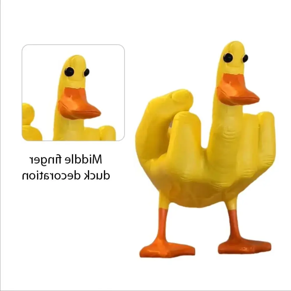 Estatuilla de pato bonita de dedo medio, artesanía de resina, escultura de pato pequeña y divertida para decoración de escritorio de jardín y hogar
