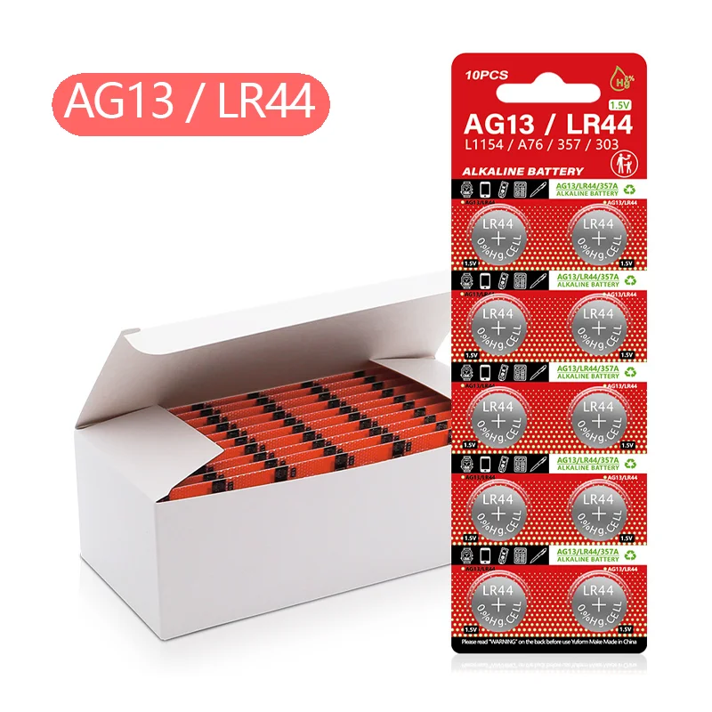 AG13 LR44 بطارية عملة 1.55 فولت LR44 L1154 RW82 SR1154 SP76 SR44 A76 بطارية زر قلوية مناسبة لساعة لعبة التحكم عن بعد