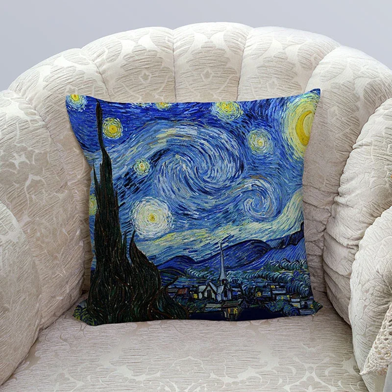 Van Gogh Oil Painting Print Collection Decorative Pattern Home Pillowcase Square Office Decor Cushion Cover pillow cases