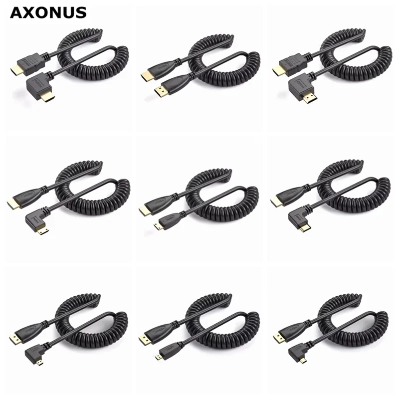 1.4 HDMI-compatible Cable For Camera Tablet PC & Mobile Phones DSLR Right Angle Micro Mini HD Spring Curl Flexible Cable