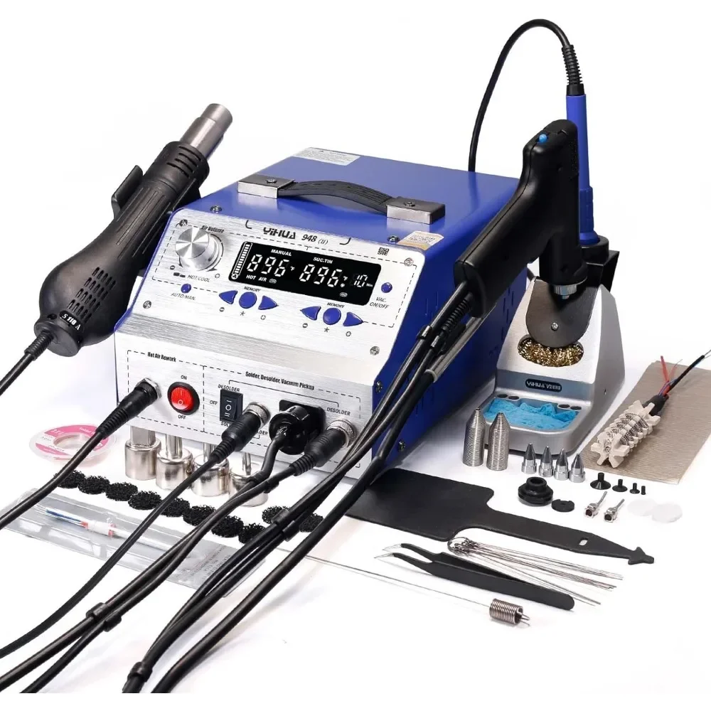 948-II 4 in 1 Hot Air Rework Soldering Iron and Desoldering Suction Tin  Station with Suction Pick Up Pen °F /°C, 650 watts