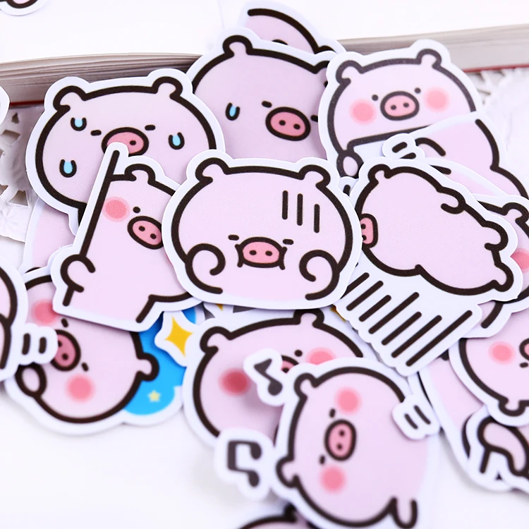 40pcs Pig Expression Hand Account Sticker Decoration Pattern Cute Cartoon Japanese Mobile Phone Case Ipad Notebook Material