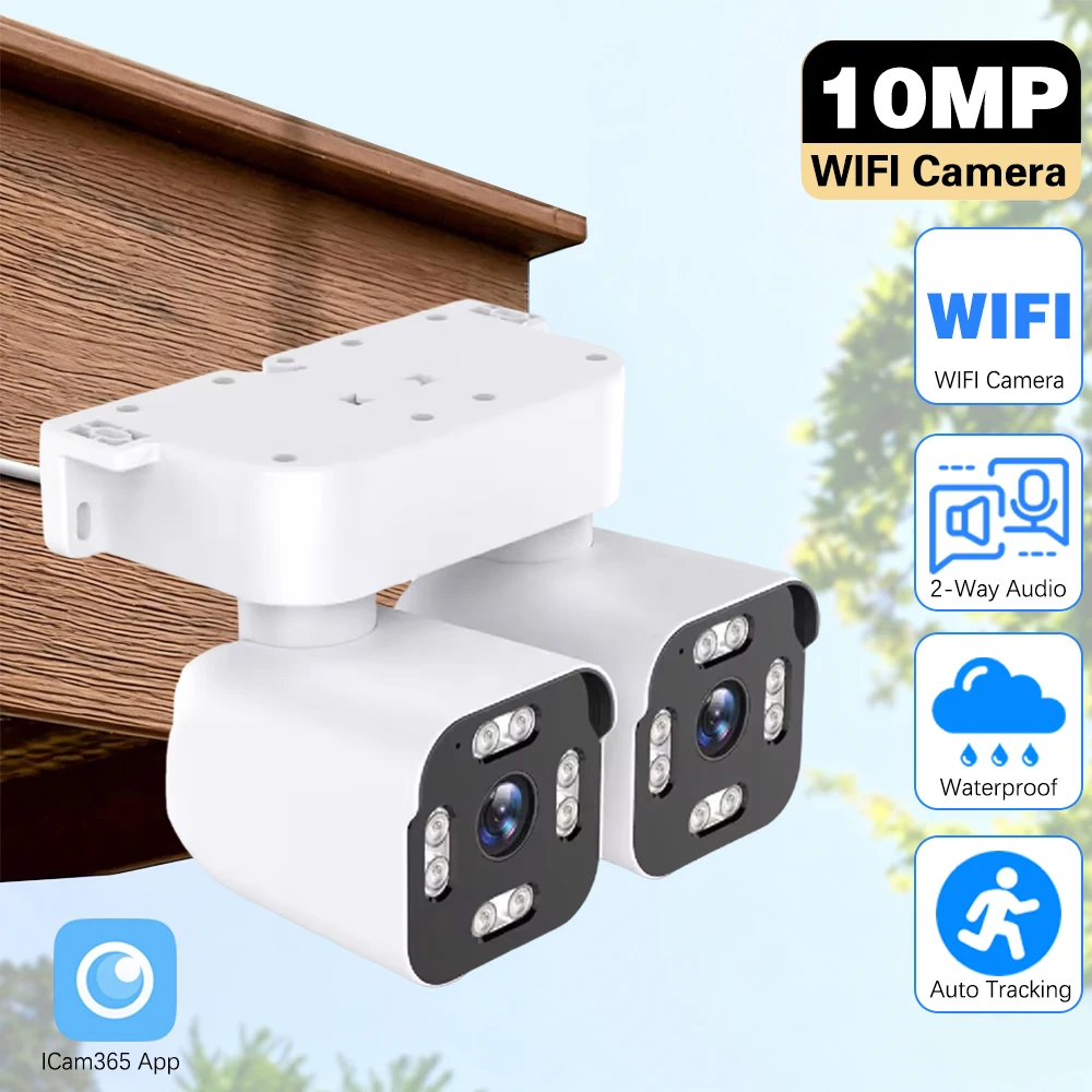 

10MP Waterproof WiFi PTZ CCTV Bullet Camera with Dual Lens 10X Zoom Auto Tracking and Panoramic View for Outdoor Surveillance