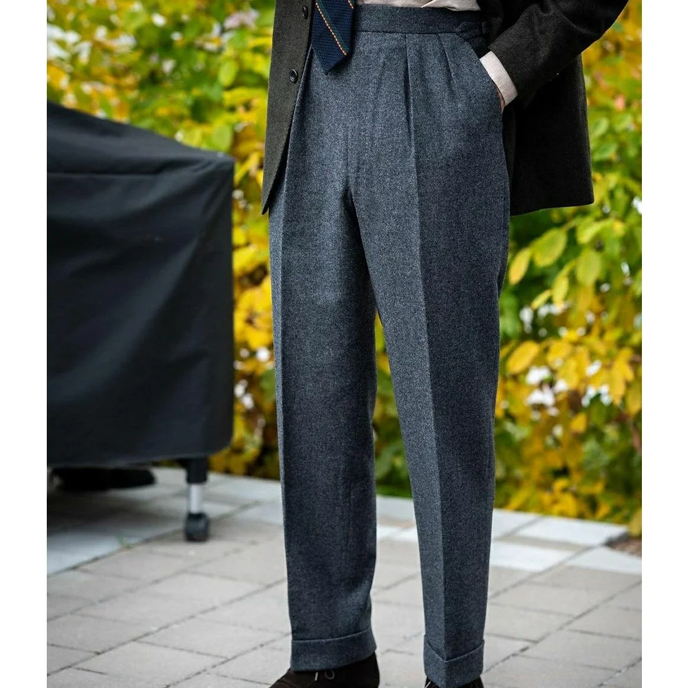

Mens Wool Blend Trousers Pleated Plain Wool Casual Fashion Comfortable Breathable Business Casual Pants Men Office Wear Classic