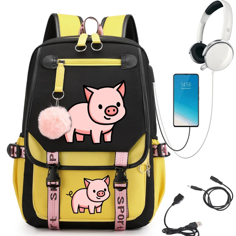 Pink Pig Girl School Bag Backpack Back Pack for Teenager Women Children Female Pink Schoolbag Primary High Bagpack Class Teens