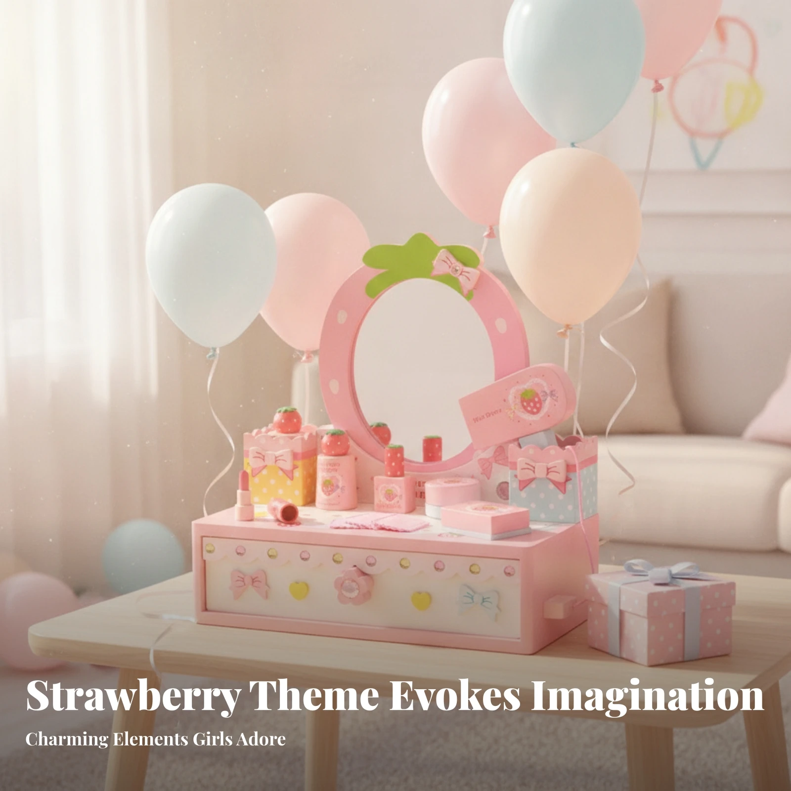 ensemble-de-coiffeuse-en-bois-motif-fraise-pour-jeu-d'habillage-couleurs-pastel-bords-lisses-et-surs