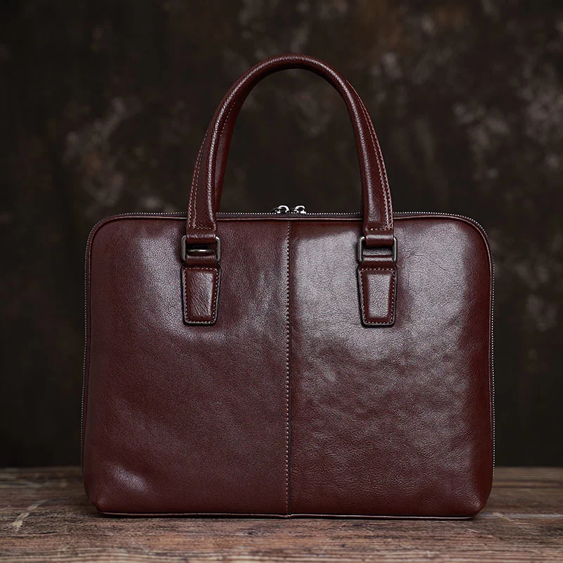 Sac à main vintage en cuir véritable avec fermeture éclair pour homme, sac messager lancé en affaires, sac fourre-tout pour ordinateur portable de 14 pouces, étui à bombes pour homme