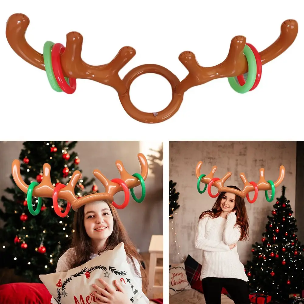 New Year Decoration Santa Funny Reindeer Antler Hat Inflatable Toys Ring Toss Christmas Game Outdoor Activity Xmas Kids Gift