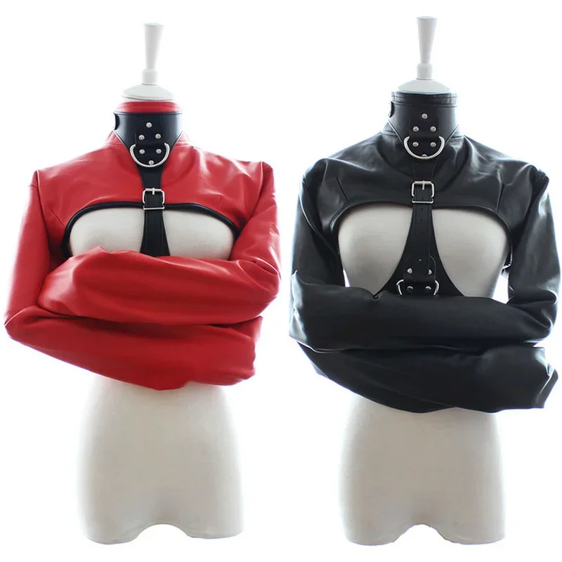 PU Leather Straitjacket BDSM Adult Games Straight Jacket Adjustable  Harness Body Bondage Sex Toy for Women and Men