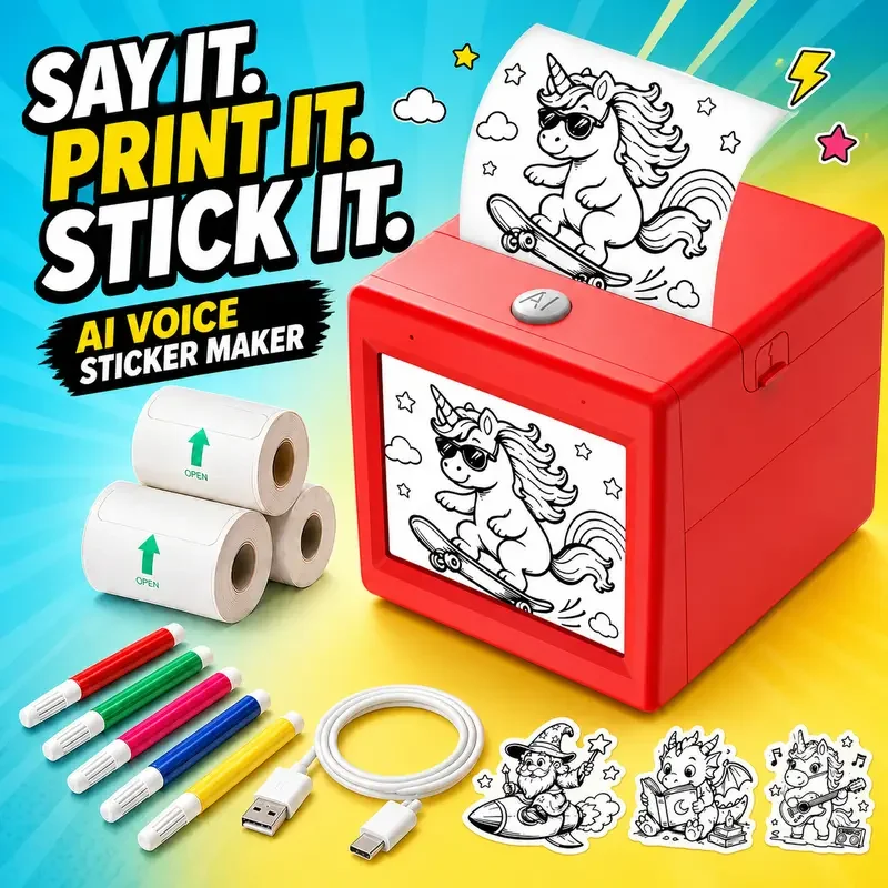 Smart AI Voice Printer: Convert your voice content into images. The portable mini photo printer is easy to carry and is ideal fo