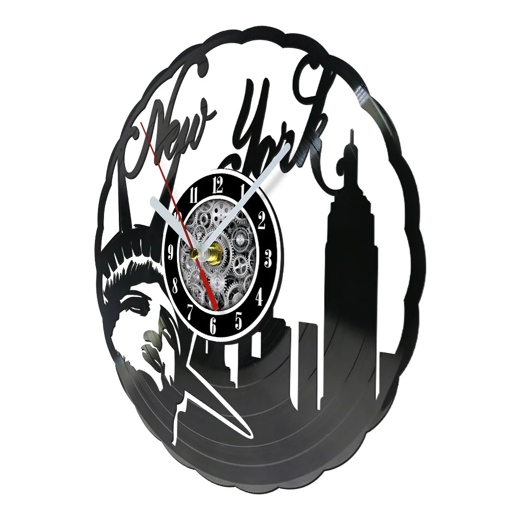 New York Skyline Vinyl Record Wall Clock Home Office Room Decor US Cityscape Landmark NY Shadow Art Vinyl Disk Crafts Wall Clock