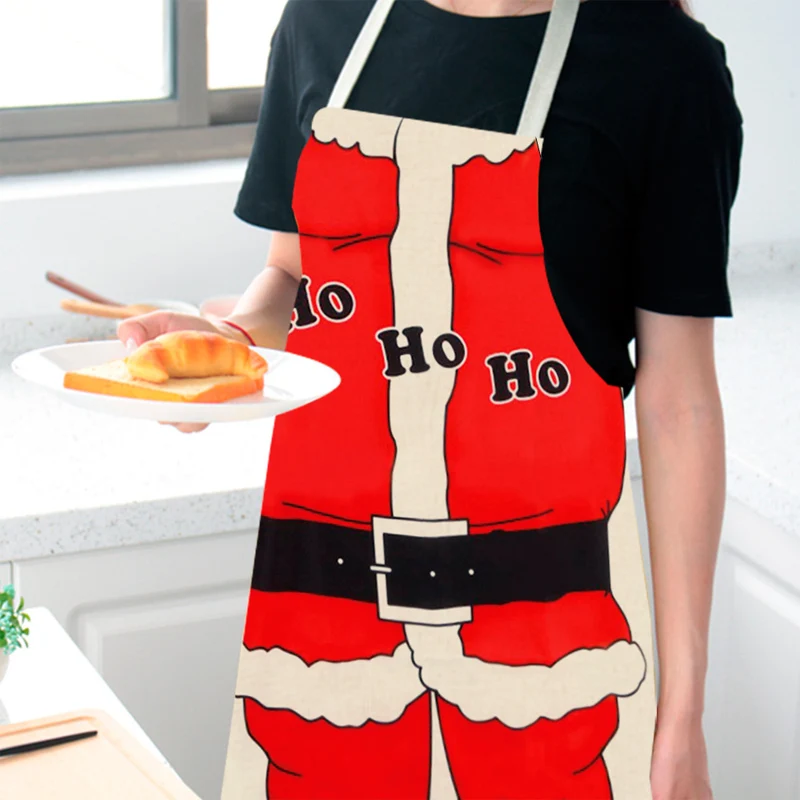 Parent-child Kitchen Apron Merry Christmas Printed Sleeveless Cotton Linen Aprons for Kids Men Women Home Cleaning Tools