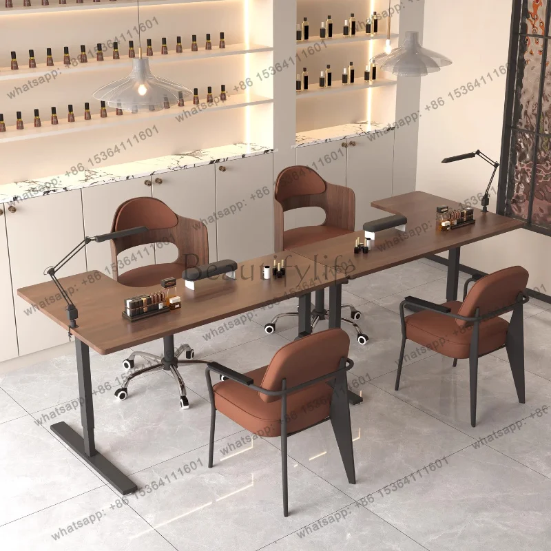 Oficce Wooden Brown Nail Table Modern No Expensive Luxury Beauty Nail Desk Salon Workstation