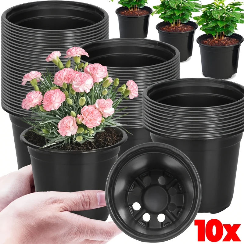 

10 шт. пластиковых утолщенных горшков для рассады, дышащие контейнеры для выращивания овощей и растений в домашнем саду