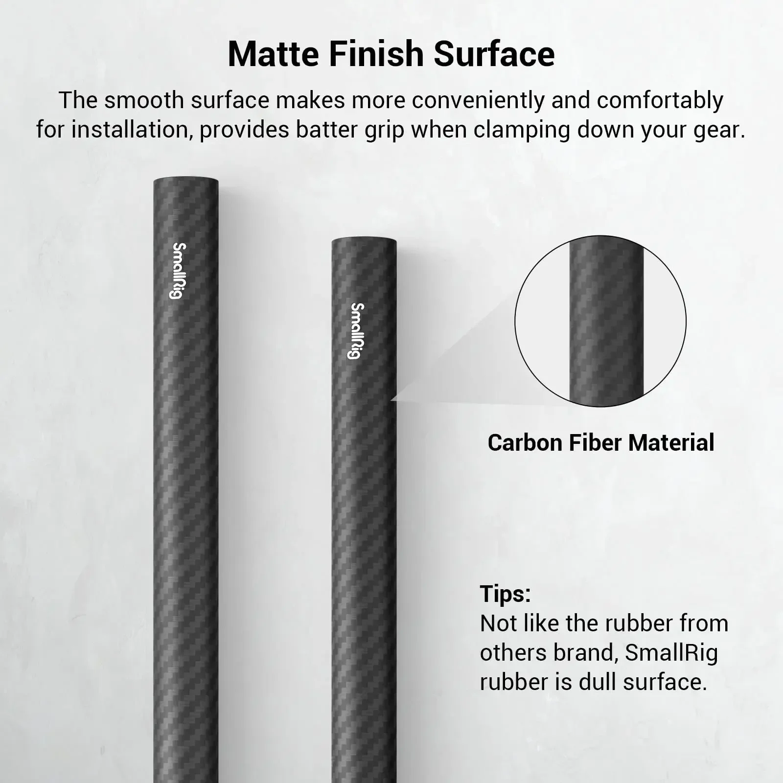 SmallRig 15mm Carbon Fiber Rod for 15mm Rod Support System (Non-Thread), 12 / 9 / 8 / 6 / 4 inches Long 2pcs/set for DSLR Camera