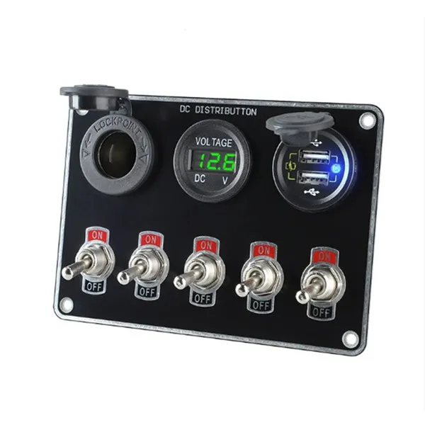 

Discount Multifunctional 5 Gang Rocker Toggle Switch Panel USB Charger Waterproof Control Relay System for Circuit Boat Truck RV