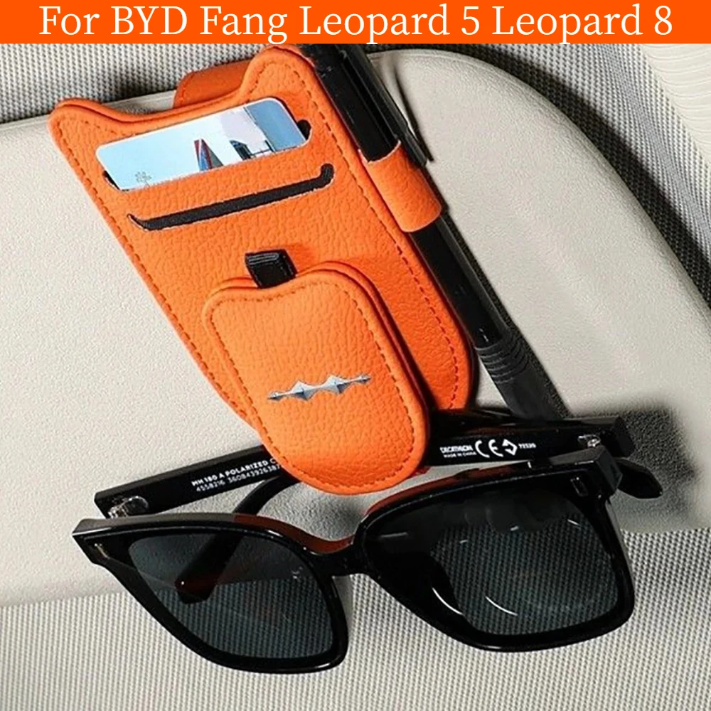 Multifunctional Leather Glasses Ticket Clip Car Sun Visor Sunglasses Holder For BYD Fang Leopard 5 Leopard 8