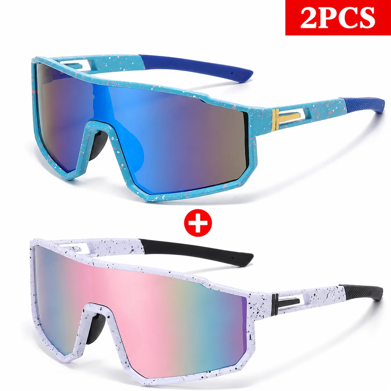 2Pcs/Set Fashion UV400 Protection Sunglasses Outdoor Sports Eyewear Running Fishing Cycling Hiking Travel Beach Glasses 9838