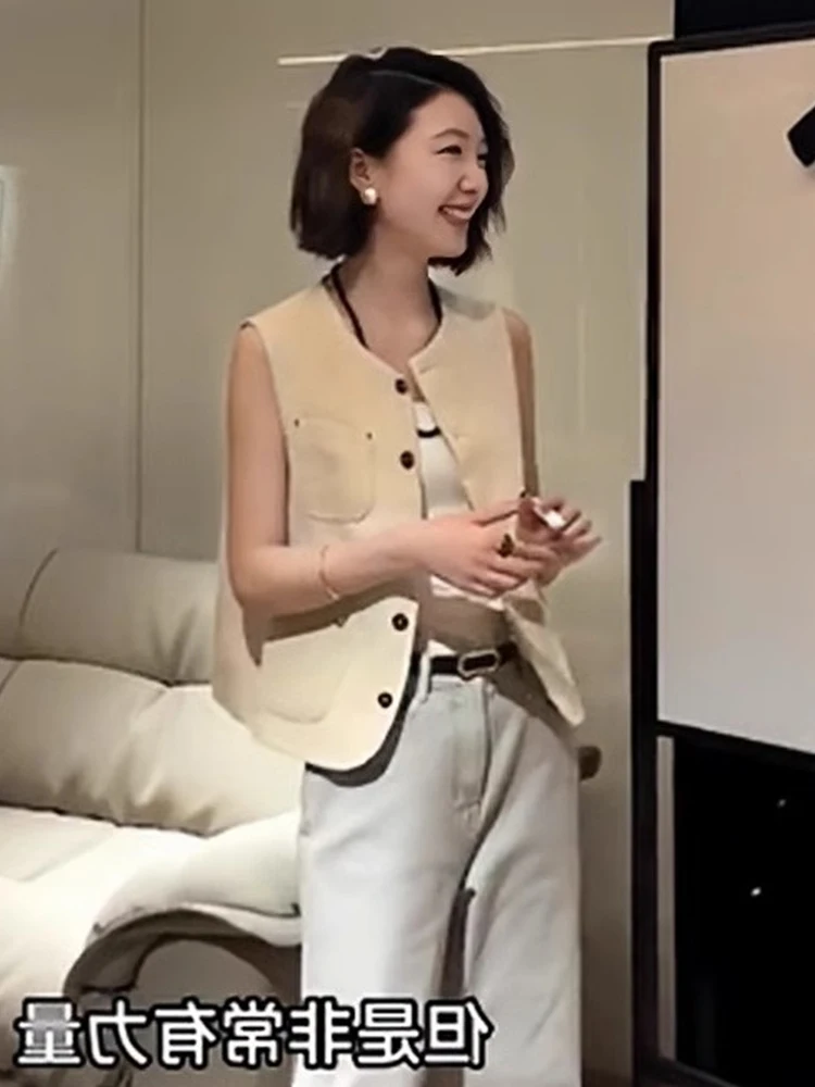 

Жилет Svel с эффектом похудения, новинка 2025, модный женский топ с одной пуговицей, бренд Poet Lin, круглый Ne