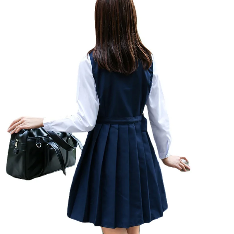 Uniforme Escolar Japonês para Estudante, Placket de Canto, Camisa branca feminina, Terno de marinheiro, Vestido regata, Conjunto de vestido