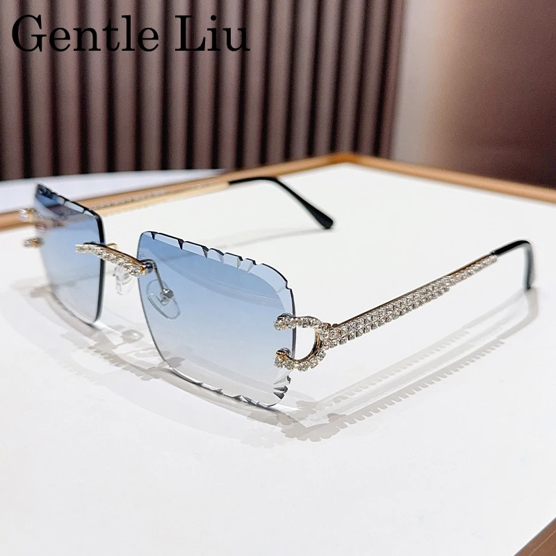 

Vintage Square Rimless Punk Sunglasses Men 2025 Luxury Brand Cut Edge Frameless Sun Glasses For Male Rhinestone Eyewear UV400