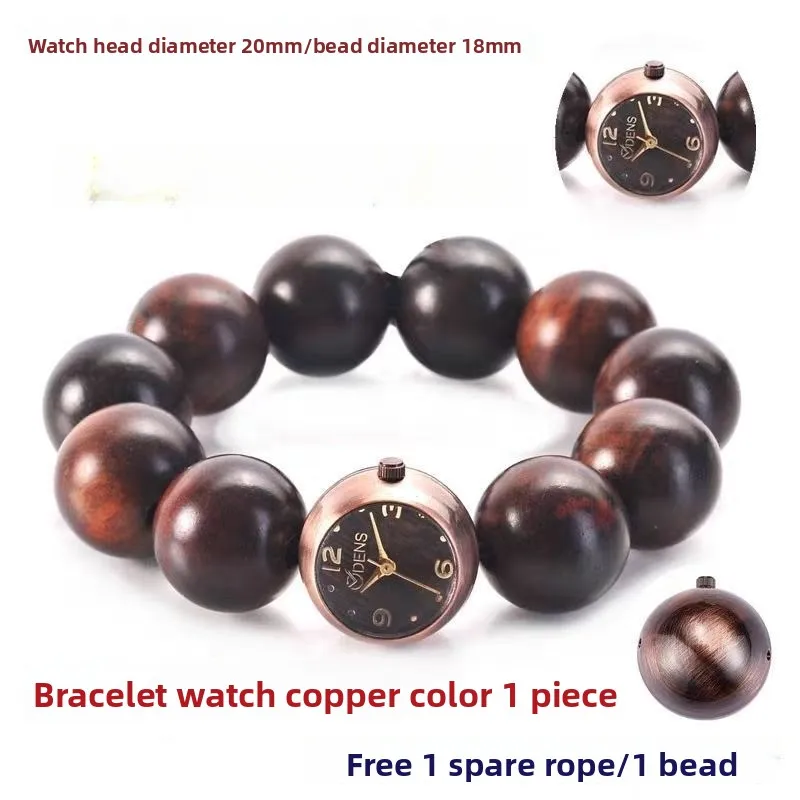 ساعات من خشب الصندل والخشب الأحمر، ساعة بسوار للأزواج مقاومة للماء مكونة من 12 خرزة - ساعة يد بسلسلة مطرزة