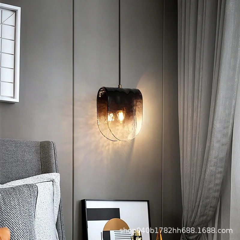 

Postmodern restaurant glass single head Nordic minimalist designer creative personality art hotel room bedside chandelier