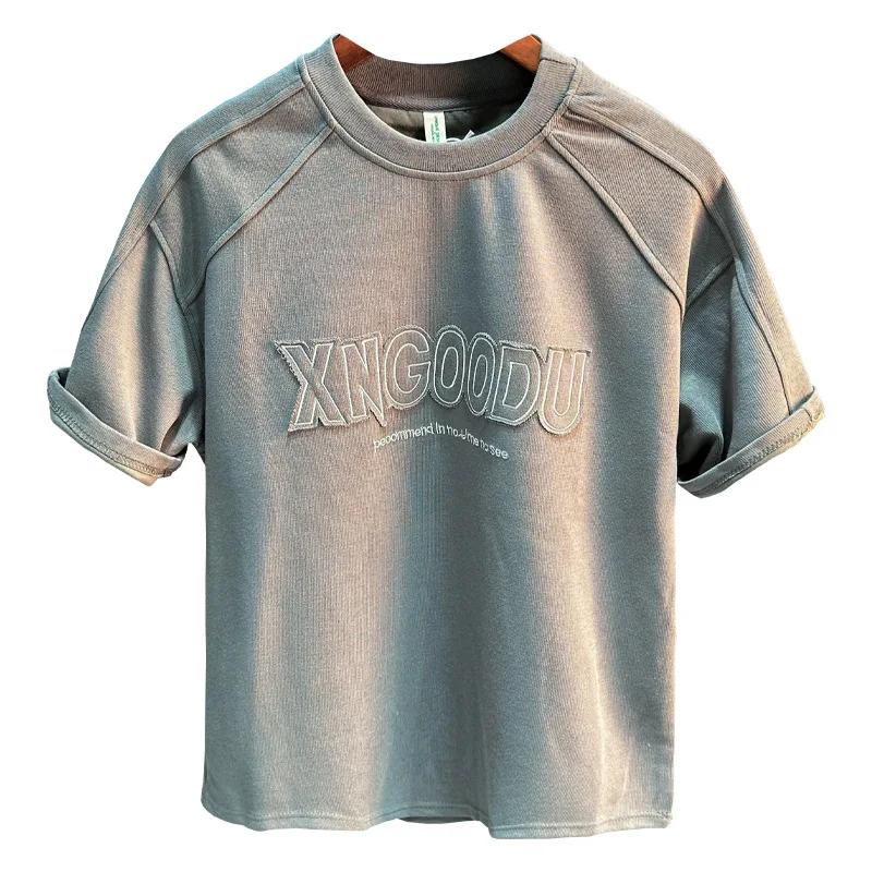 2025 New High Street Retro Printed Round Neck Short Sleeve T-shirt for Men, Loose, Breathable, Casual Trendy Top
