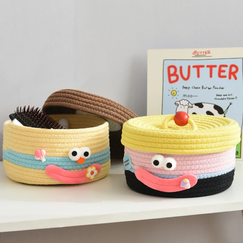

Desktop Storage Basket With Lid Woven Snack Storage Box Coffee Table Living Room Woolen Toys Storage Basket