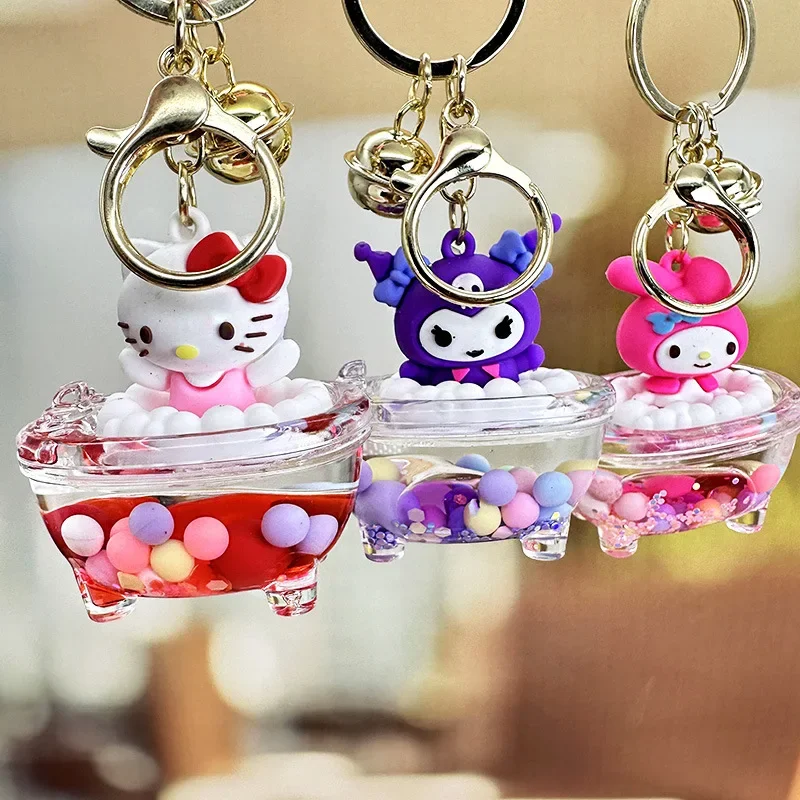 Creative Sanrio Kuromi Cinnamoroll Melody Hello Kitty Liquid Quicksand Keychain Cute Bathtub Drift Bottle Doll Pendant Gift