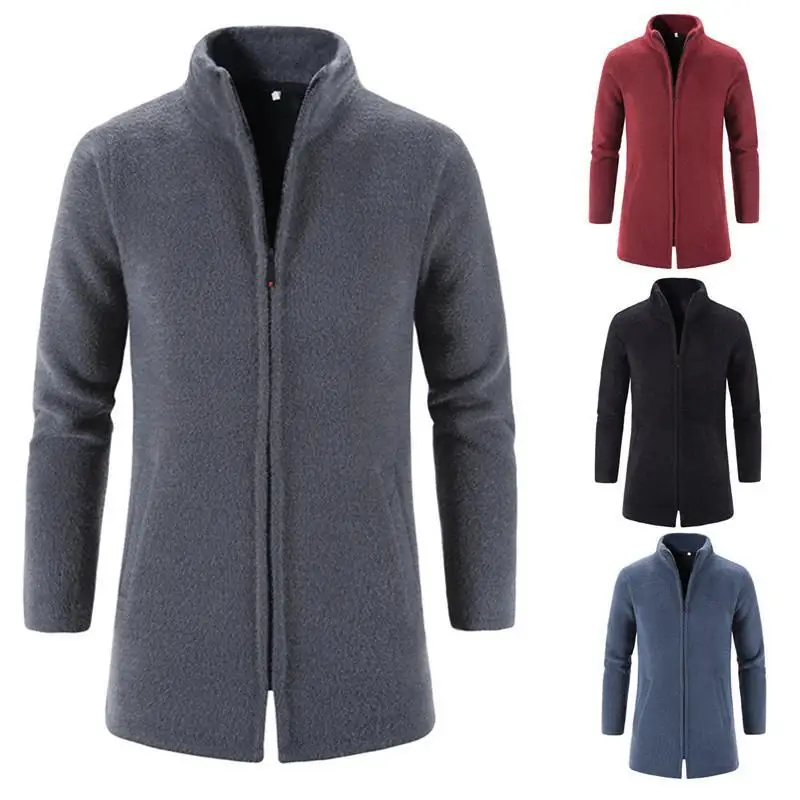 Man X-long Stand Collar Sweater Cardigan Jacket