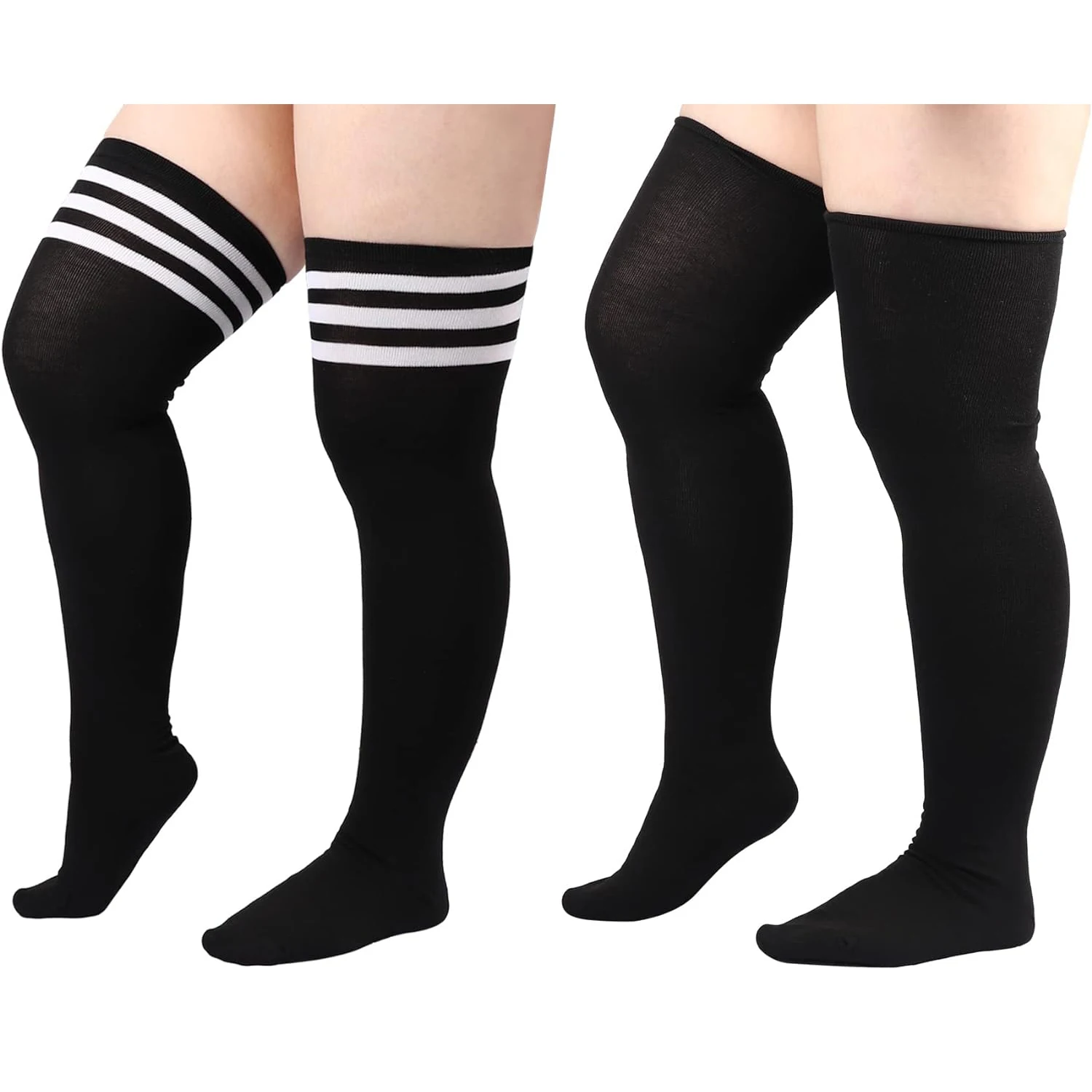 Halloween-Oberschenkelstrümpfe in Übergröße für Damen, lange gestreifte Overknee-Socken mit Anti-Rutsch für Halloween-Kostüme – Detail 1