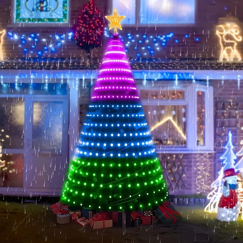 스마트 크리스마스 트리 조명 (리모컨 및 앱 제어, 400개 RGB LED 비즈, 음악 동기화, 타이머 기능 포함) - 축제 및 크리스마스 장식용